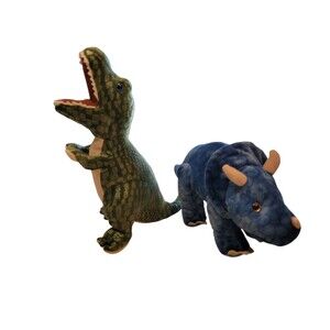 2 Walmart Dinosaurs Plush Stuffed Animal T-Rex Triceratops READ